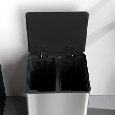 HOMCOM 60L Dual Compartment Stainless Steel Bin, with Deodoriser Holders - Silver Tone 