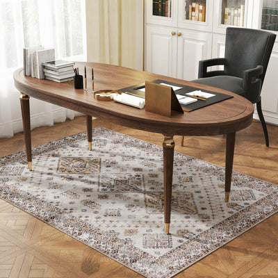 HOMCOM Vintage Area Rug, Non-Slip Washable Rug, Flannel Floor Carpet for Living Room, Bedroom, Dining Room, Home Office, 170 x 120 cm, Beige 