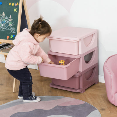 HOMCOM Kids Storage Units with 3 Drawers 3 Tier Chest Vertical Dresser Tower Toy Organizer for Nursery Playroom Kindergarten Pink 