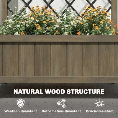 Outsunny Raised Garden Bed with Metal Trellis, Wooden Elevated Planter Box w/Lockable Wheels, Outdoor Raised Planter, Carbonised 