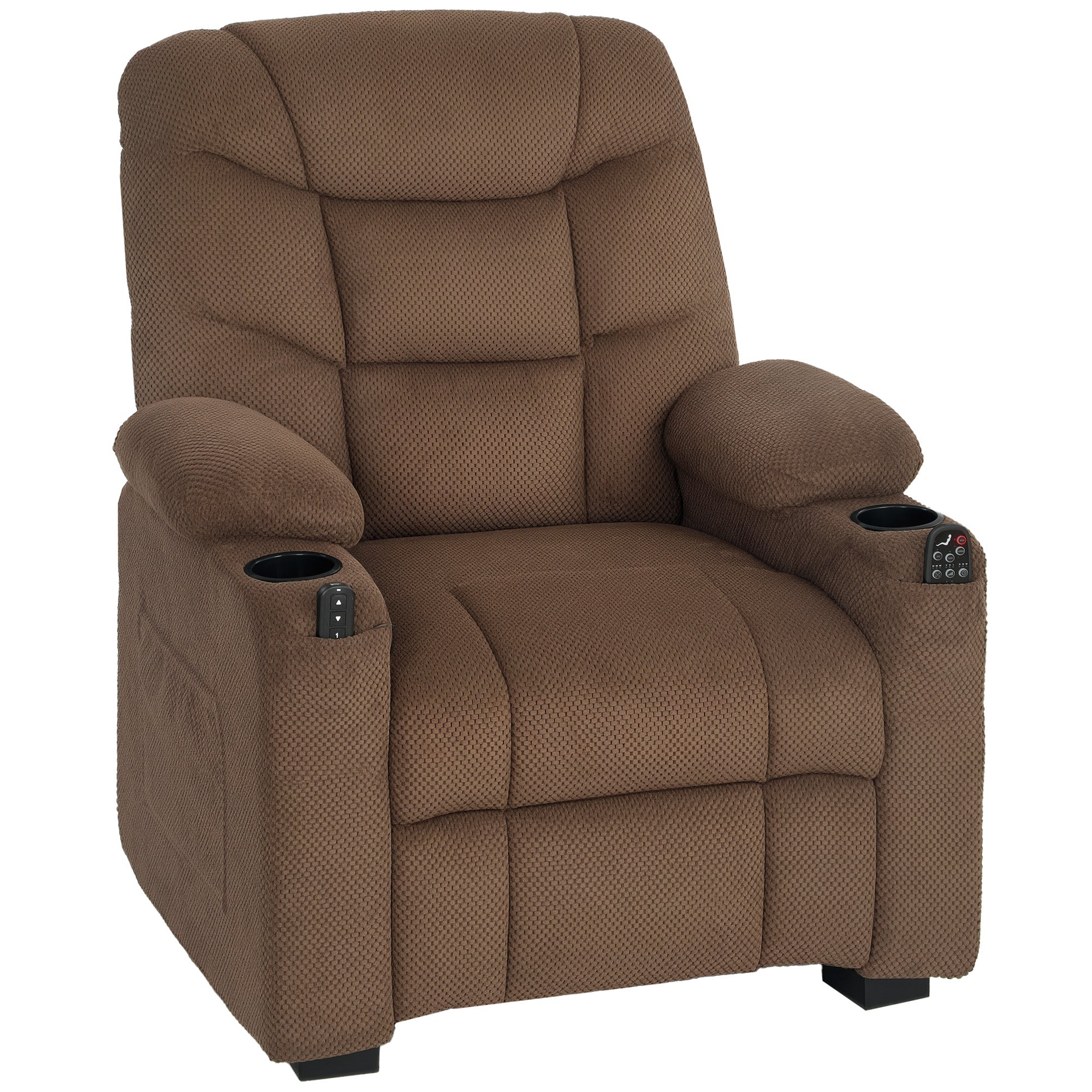 HOMCOM Electric Massage Recliner Armchair with Vibration, Heat, Whisper-Quiet Motor, Memory Function, Fleece Power Reclining Chair with Spring Pack, USB Port, Footrest, Side Pocket, Cup Holders, Brown 