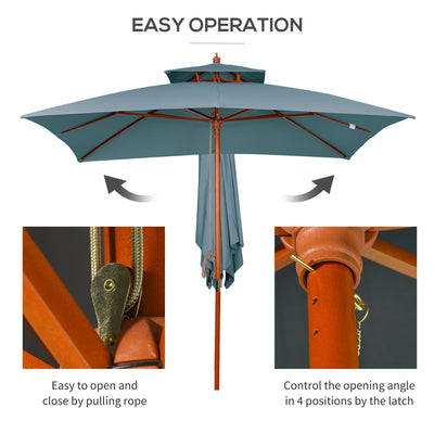 Outsunny 3 x 3 metre Patio Parasol Garden Umbrellas Sunshade Outdoor Wooden Parasol Canopy Double Tier, Dark Grey, BASE NOT INCLUDED 