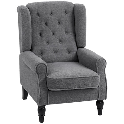 HOMCOM Teddy Fleece Retro Wingback Chair - Grey 