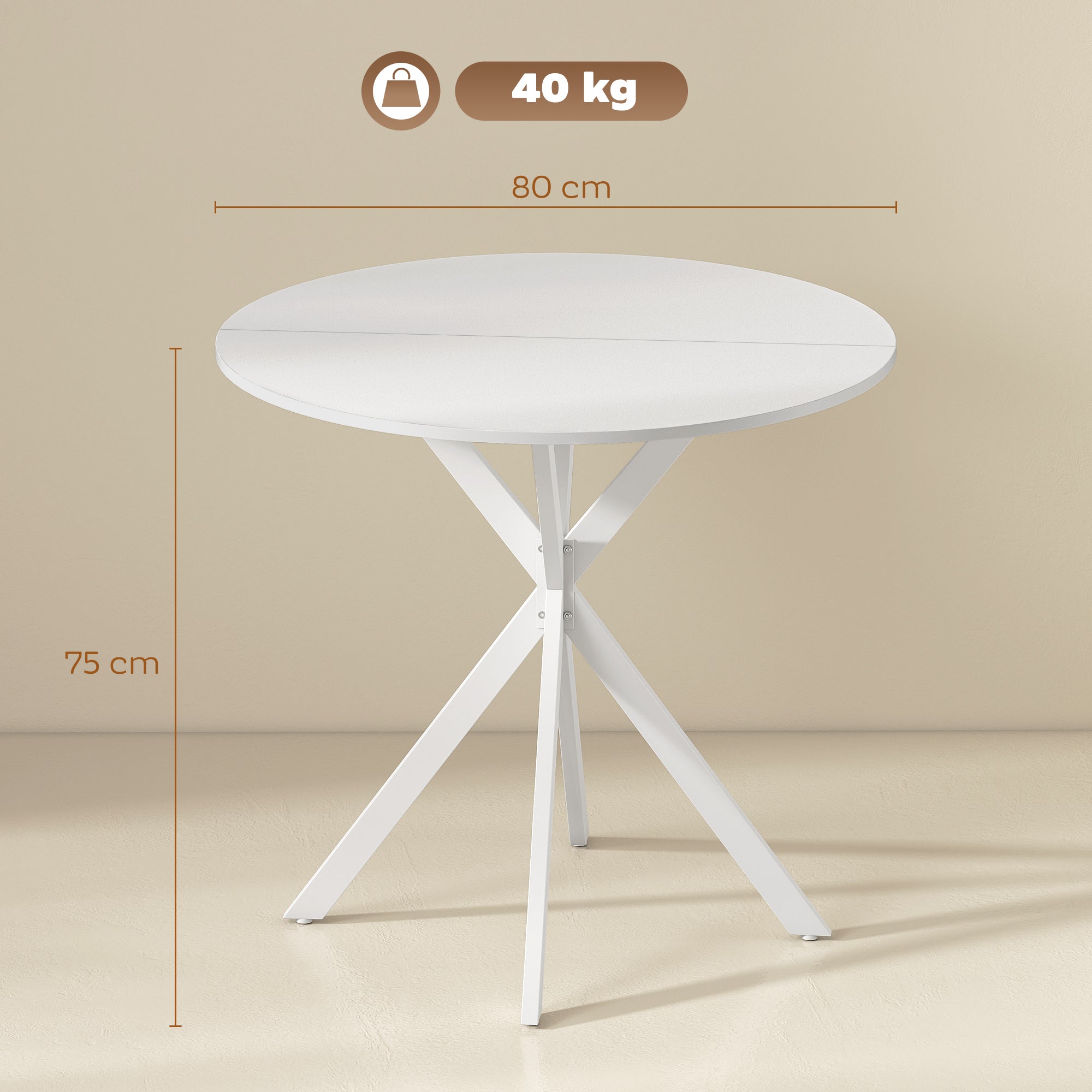 HOMCOM 80cm Industrial Round Dining Table - White 
