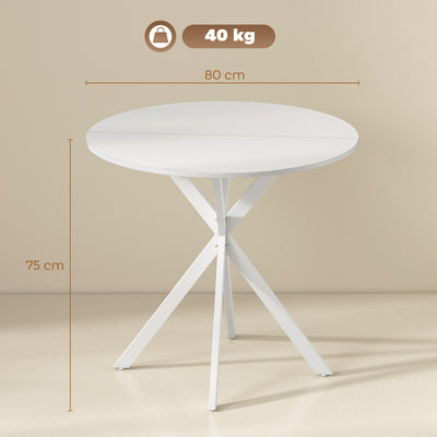 HOMCOM 80cm Industrial Round Dining Table - White 