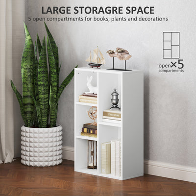 HOMCOM 2-Tier Bookshelf with 5 Compartments - White 