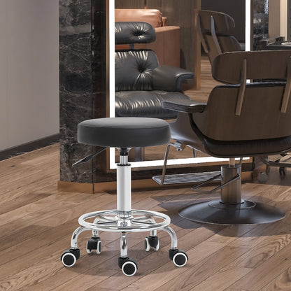 Vinsetto Round Rolling Stool, PU Leather Height Adjustable Stool Chair with Wheels and Swivel Seat for Salon, Massage, Spa, Home Kitchen, Black 