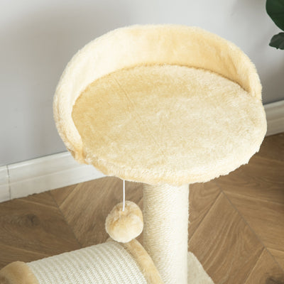 PawHut Cat Tree Scratching Scratcher Post Kitten Activity Centre Climber Hanging Ball Beige 