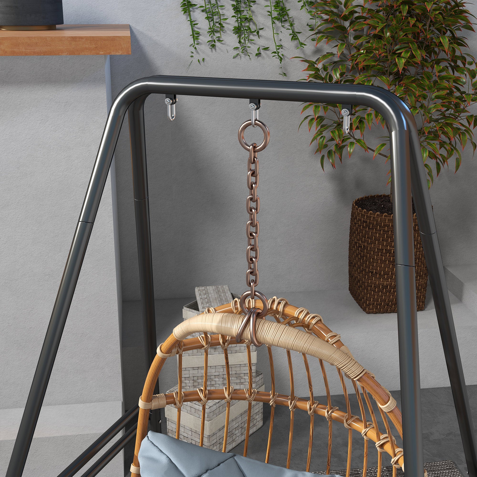 Outsunny Hammock Chair Stand, Hanging Heavy Duty Metal Frame Hammock Stand for Hanging Hammock Air Porch Swing Chair, Egg Chair, Black 
