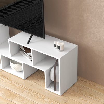 HOMCOM TV Stand for TVs up to 75 Inches, Free Combination TV Unit with Storage Shelves, Extendable Entertainment Centre for Living Room, White Wood Grain 