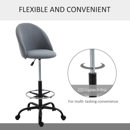 Vinsetto Ergonomic Drafting chair Adjustable Height w/ 5 Wheels Padded Seat Footrest 360° Swivel Freely Comfortable Versatile Use For Home Office - Grey 