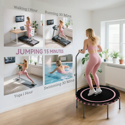 SPORTNOW 40" Foldable Fitness Trampoline Rebounder with Handle, Pink 