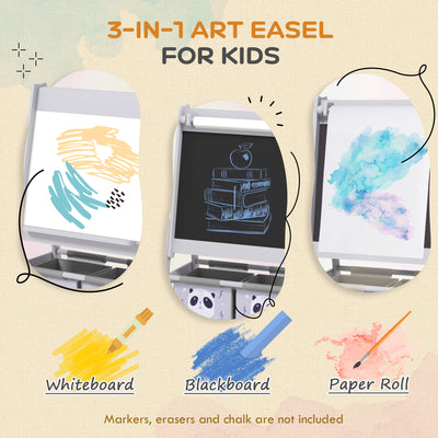 AIYAPLAY 3-In-1 Kids Easel with Paper Roll, Art Easel, with Storage - Grey 