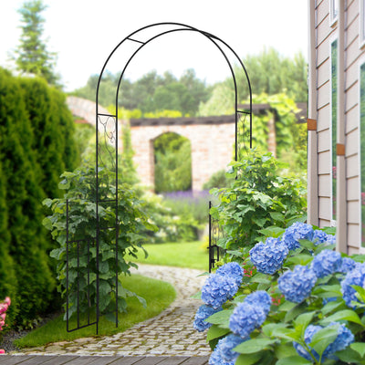 Outsunny Outdoor Garden Arch with Double Gates, Metal Garden Arbor for Climbing Plants, Roses, Vines, Wedding Arch for Outdoor, 125L x 38W x 227H cm, Black 