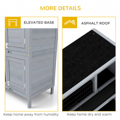 PawHut Rabbit Hutch Outdoor Guinea Pig Hutch Bunny Cage with No-Leak Trays, Divider, 136 x 50 x 93cm, Grey 