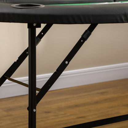 HOMCOM 8 Player Folding Poker Table, Oval Portable Blackjack Casino Table with Cup Holder, Felt Top and Metal Base, 183 x 82 x 75cm, Green and Black 