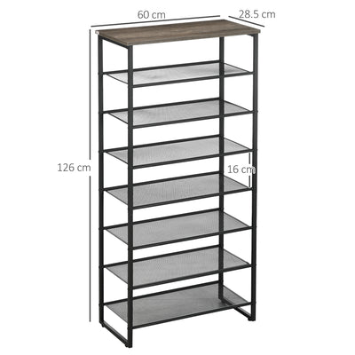 HOMCOM 8-Tier Shoe Rack, Shoe Storage Organizer with Mesh Shelves, Free Standing Shoe Shelf Stand for 21-24 Pairs of Shoes for Entryway, Hallway, Closet, Grey 