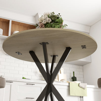 HOMCOM 80cm Industrial Round Dining Table - White Oak 