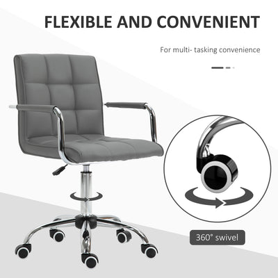 Vinsetto PU Leather Home Office Desk Chair, Computer Chair with Mid Back, Arm, Swivel Wheels, Adjustable Height, Grey 