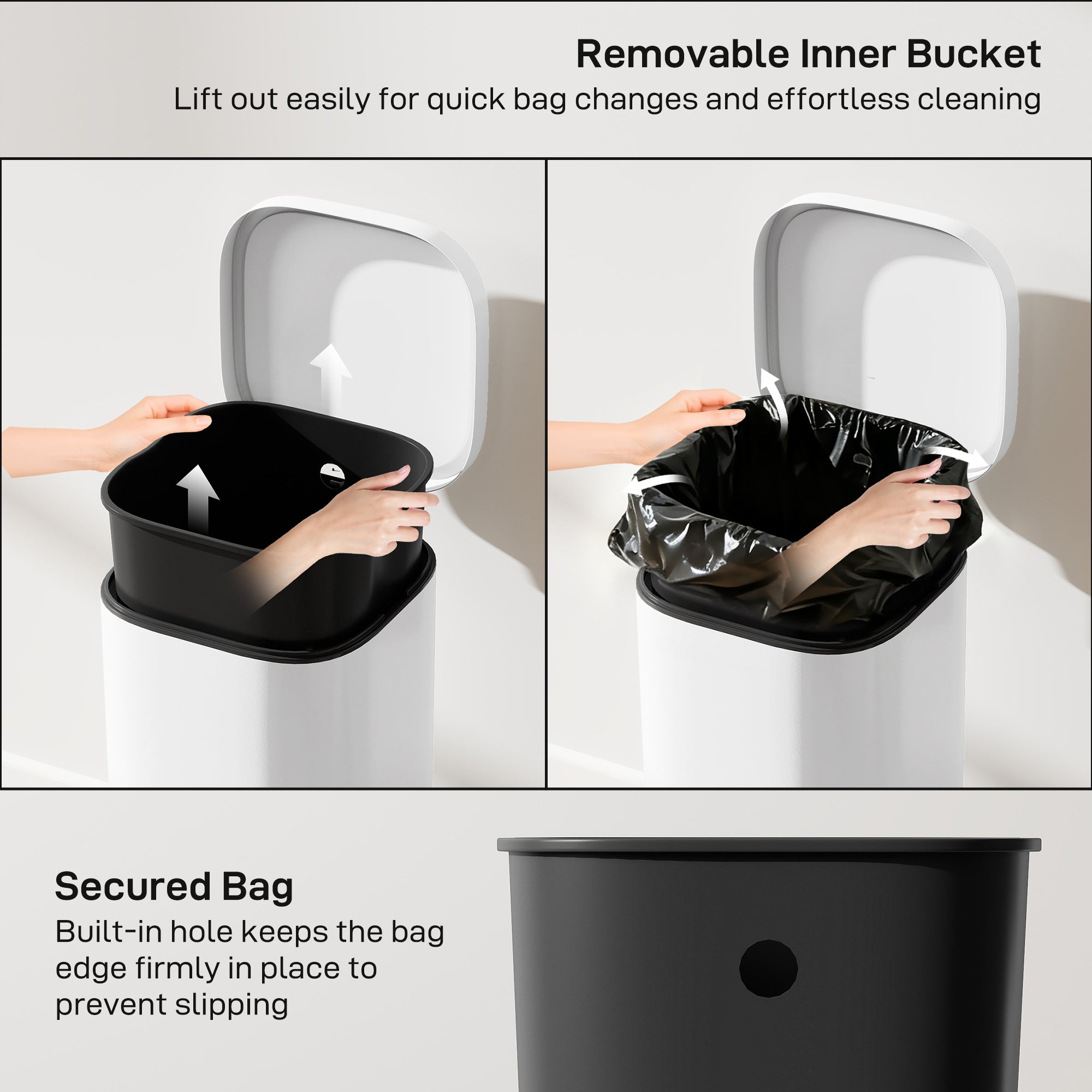 HOMCOM 30L Kitchen Bin, Compact Pedal Bin with Soft-Close and Stay-Open Lid, Removable Bucket for Kitchen, Home, Office, White 