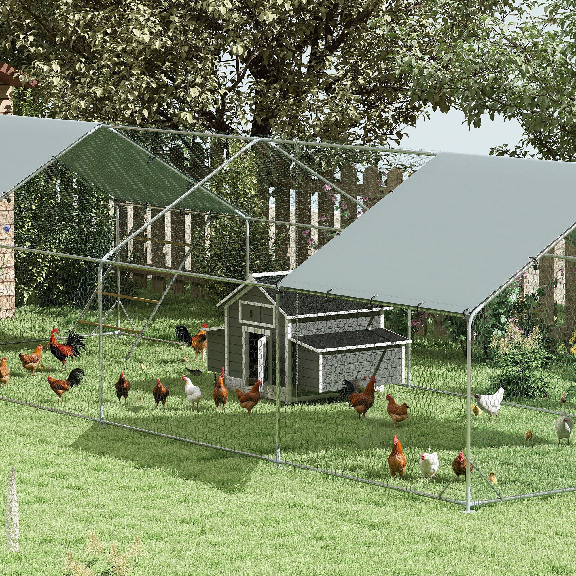PawHut Chicken Coop, Wooden Outdoor Hen House with Nesting Box, Openable Waterproof Top, Pull-Out Tray, 150 x 100 x 97cm 