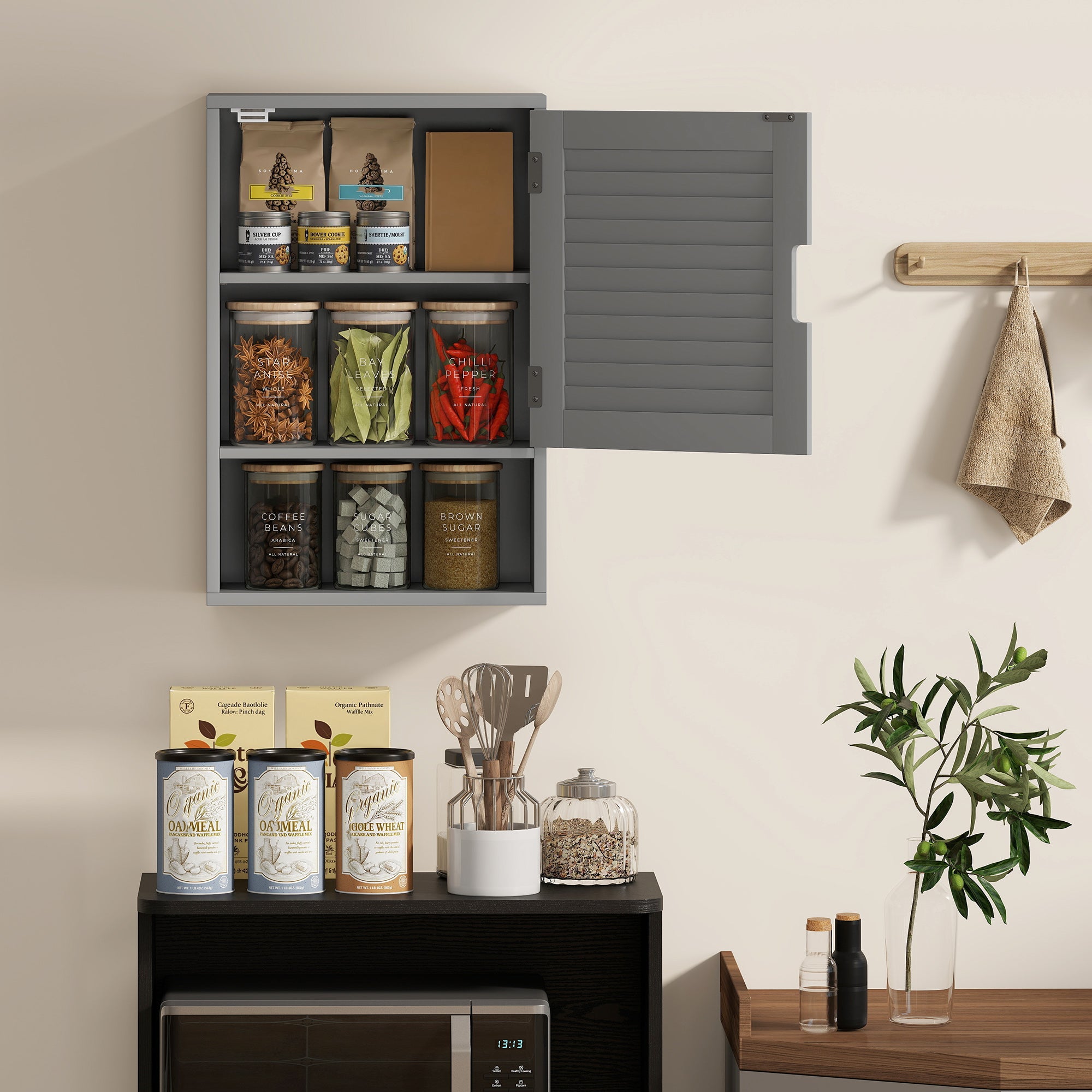 HOMCOM Bathroom Cabinet, Wall Mounted Storage Cabinet with Adjustable Shelves, 40 x 20 x 60 cm, Grey 