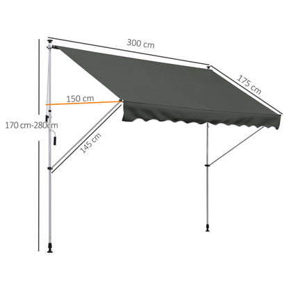 Outsunny 3x1.5m  Adjustable Outdoor Aluminium Frame Awning Grey 
