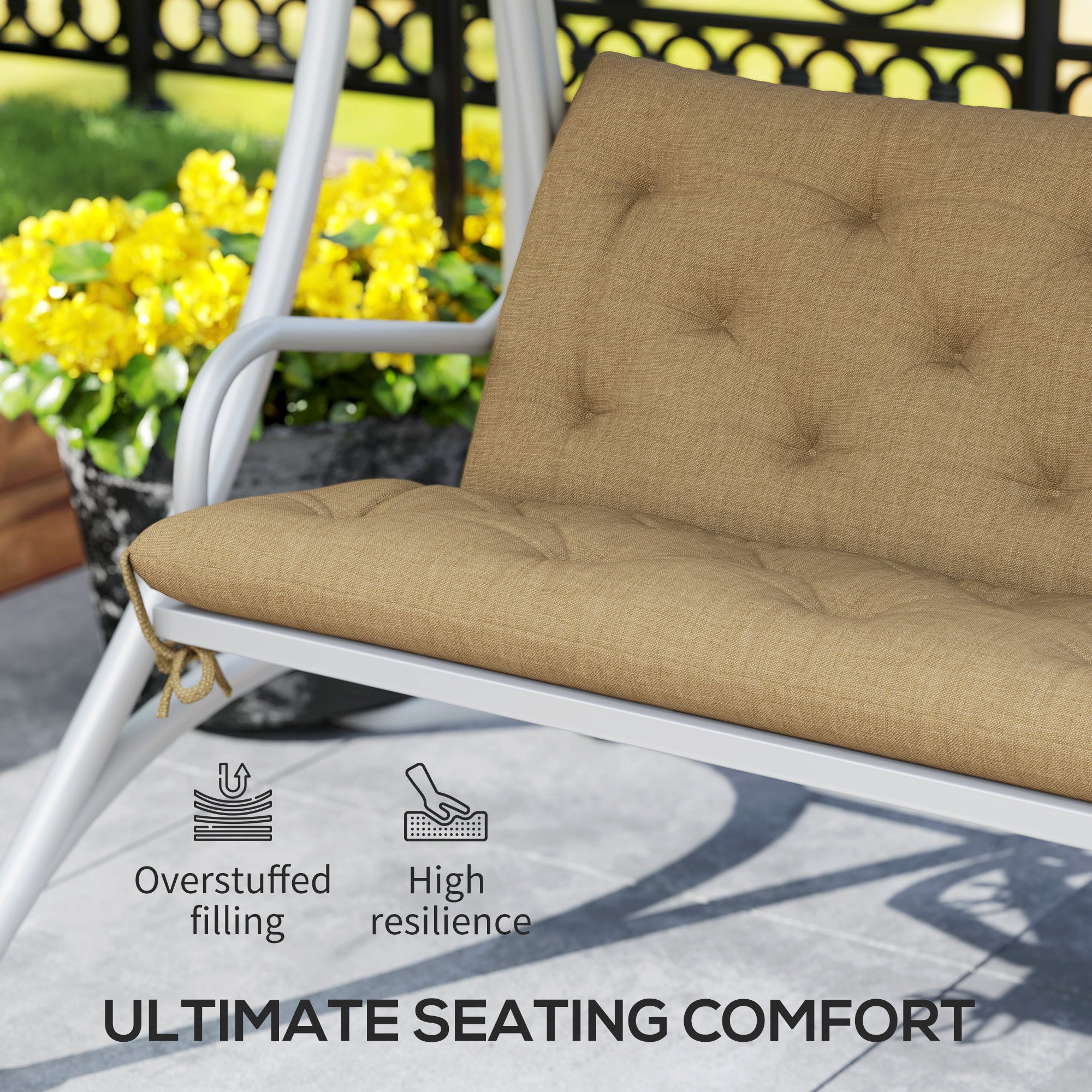 Outsunny Three-Seater Bench Cushion - Khaki 