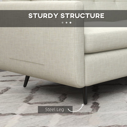 HOMCOM 165cm 3 Seater Sofa for Living Room, Modern Fabric Couch, Tufted Small Couch Sofa Settee with Steel Legs and 2 Storage Pockets for Bedroom and Home Office, Beige 