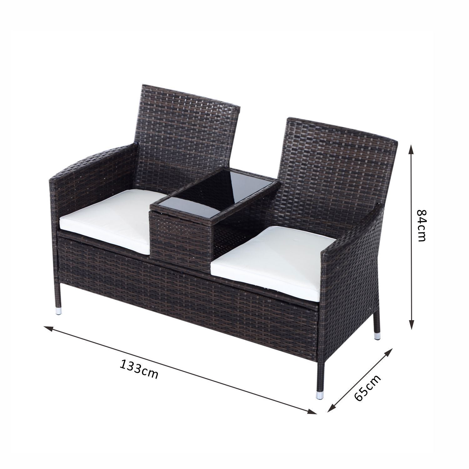 Outsunny 2-Seater Rattan Chair Furniture Set W/ Middle Tea Table-Brown 