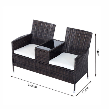 Outsunny 2-Seater Rattan Chair Furniture Set W/ Middle Tea Table-Brown 