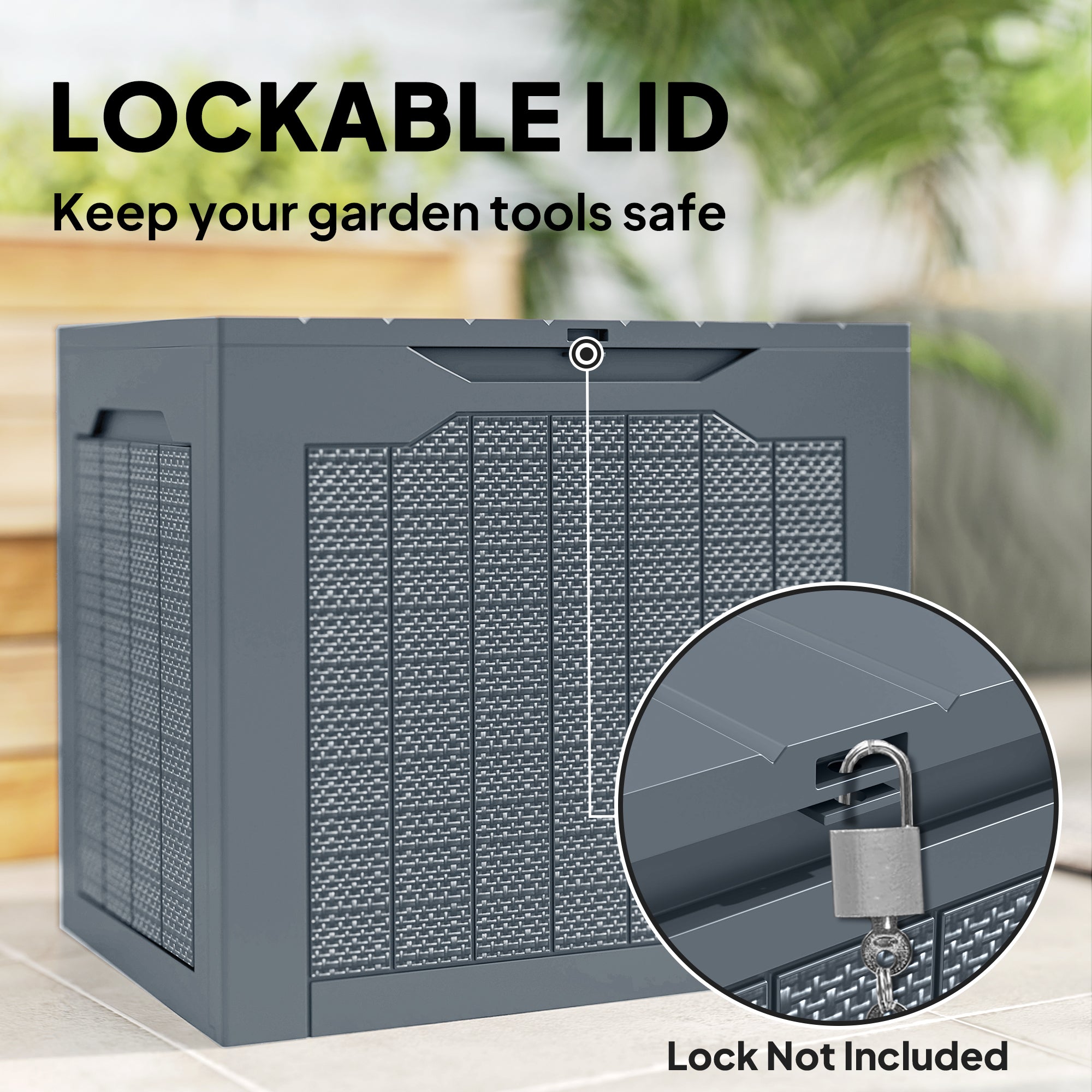 Outsunny 93L Plastic Garden Storage Box, Outdoor Storage Box with Handles, Waterproof Outdoor Storage Container, Light Grey 