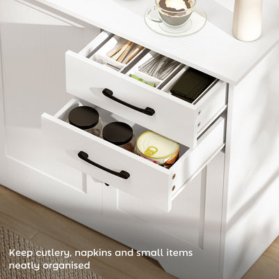 HOMCOM Sideboard with 2 Drawers Modern Storage Cabinet, Kitchen Cupboard with Adjustable Shelf and 3 Doors White 