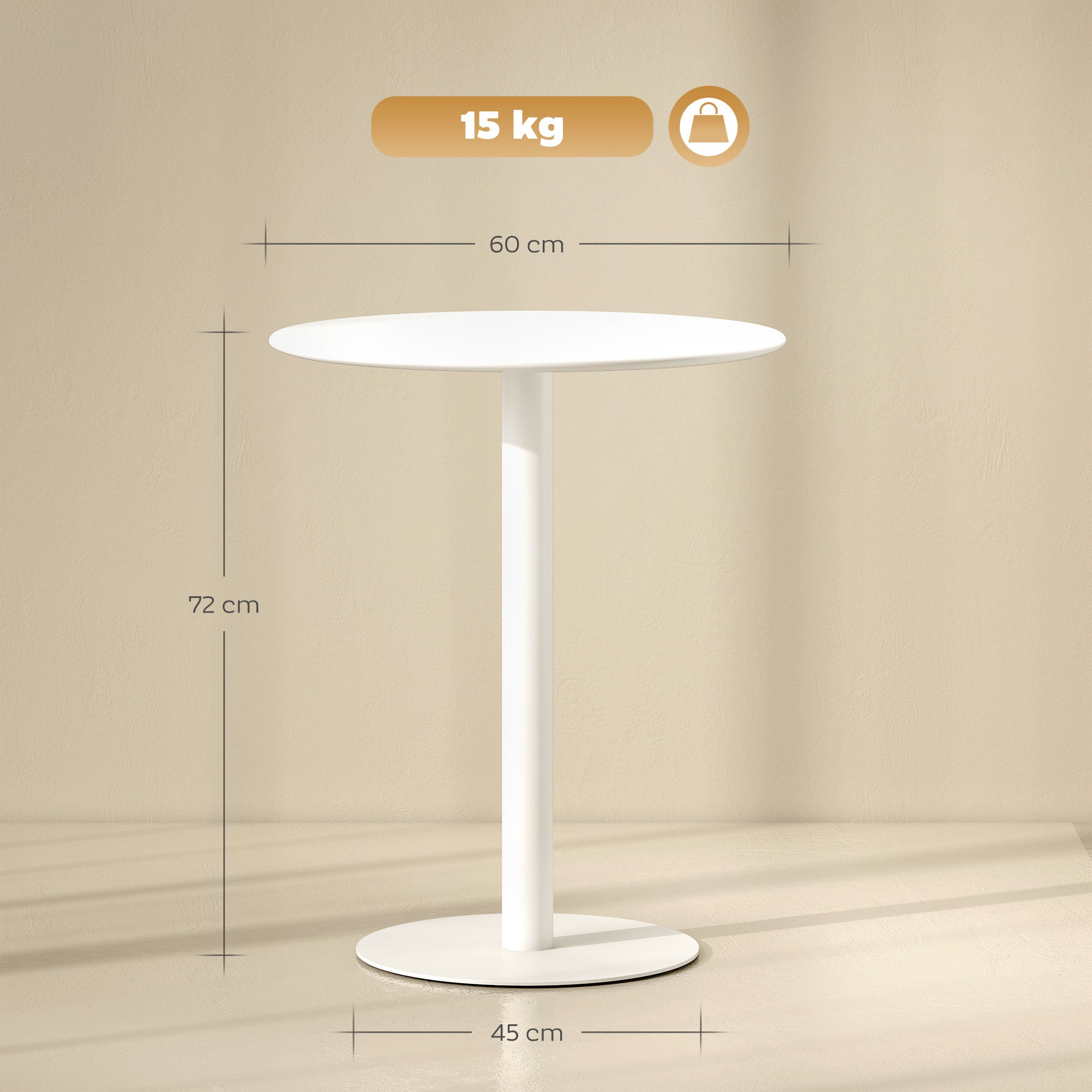HOMCOM Dining Table, Round Kitchen Table with Steel Base for Living Room, Dining Room, 60 x 60 x 72cm, White 