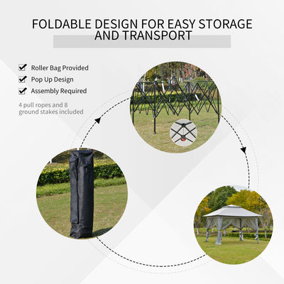 Outsunny 3.6 x 3.6 m Pop up Gazebo with Netting, Height Adjustable Party Tent Instant Canopy Sun Shade Shelter, Grey 