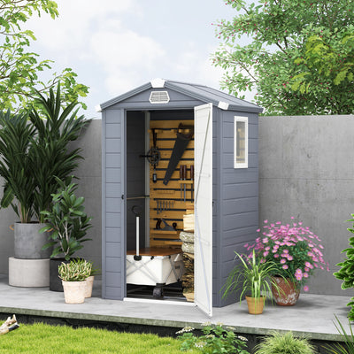 Outsunny 4.4ft x 3.3ft size Aluminium Frame and Plastic Wall Shed, with Foundation - Grey 