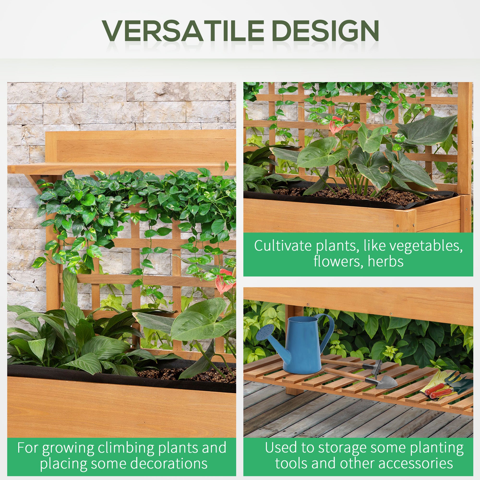 Outsunny Wooden Planter Raised Elevated Garden Bed with 2 Shelves for Vegetables Flowers 