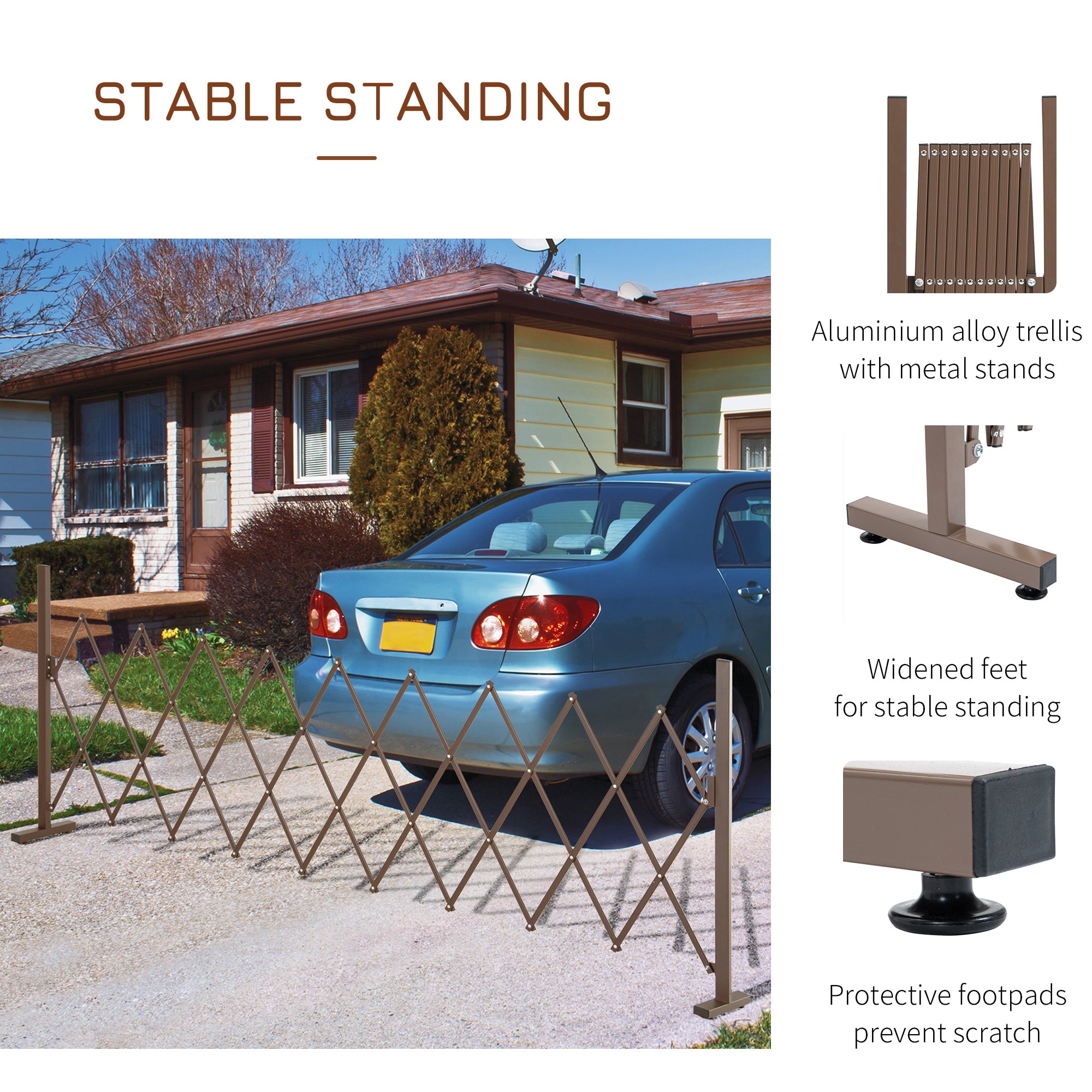 Outsunny Set of 2 Expanding Garden Fencc, Aluminium Freestanding Foldable Picket Fence, 300cmx103.5 cm, Dark Brown