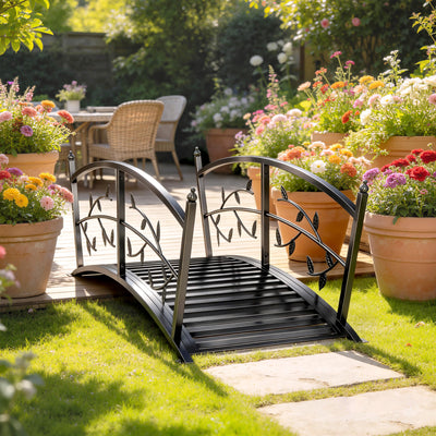 Outsunny 1.2M Metal Garden Bridge with Safety Railings, Outdoor Pond Bridge, Arch Decorative Footbridge for Creek Stream 
