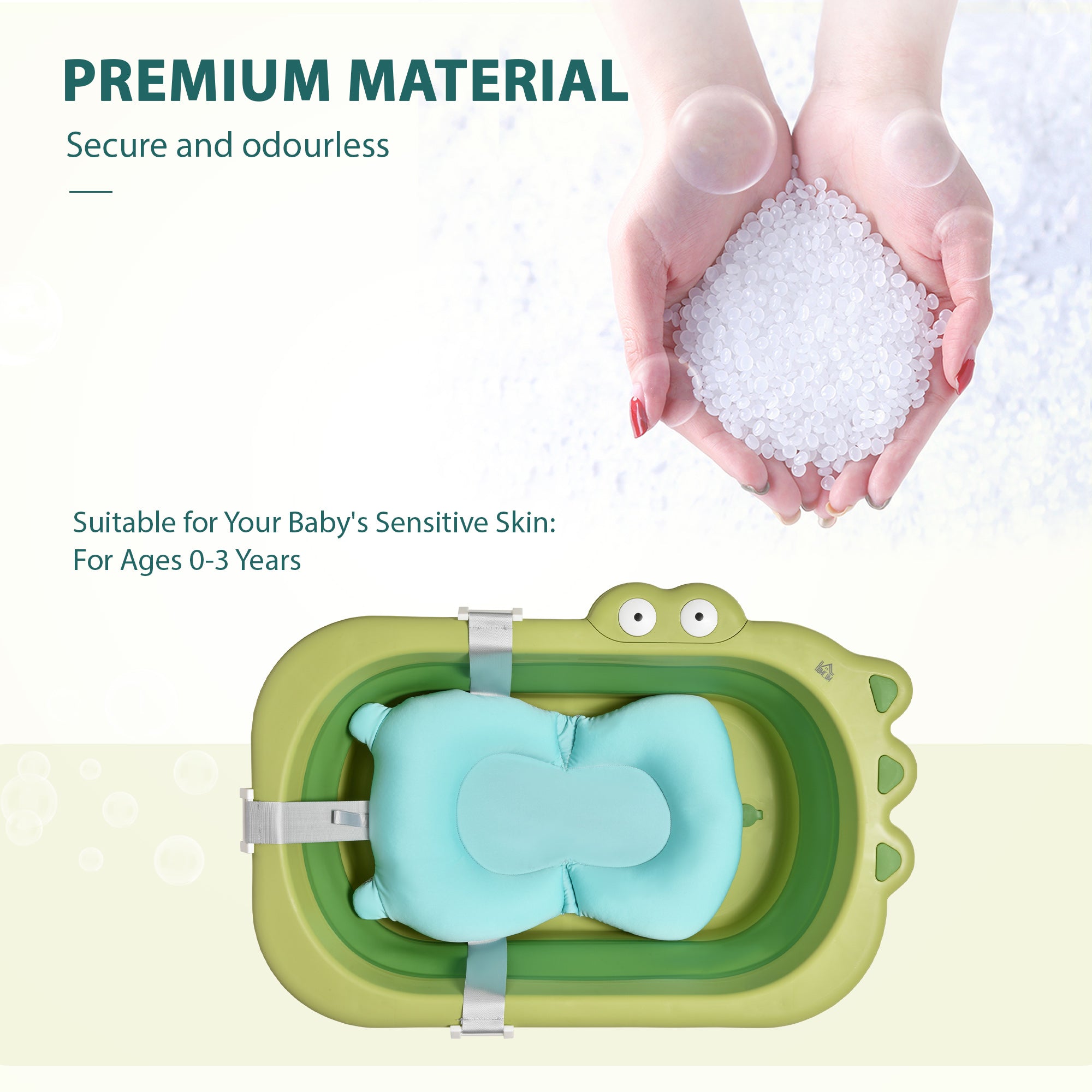HOMCOM Baby Bath Tub for Toddler Kids Infant Ergonomic Foldable Secure Non-Slip Portable with Baby Cushion for 0-3 Years Green 
