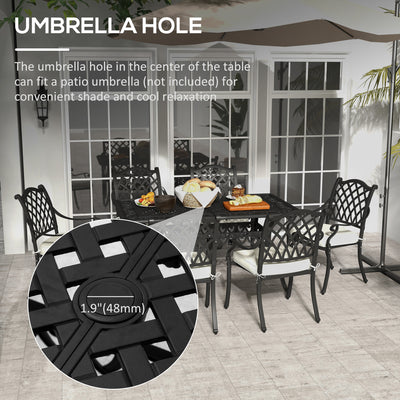 Outsunny 7 Pieces Aluminium Patio Dining Set with Umbrella Hole Black 