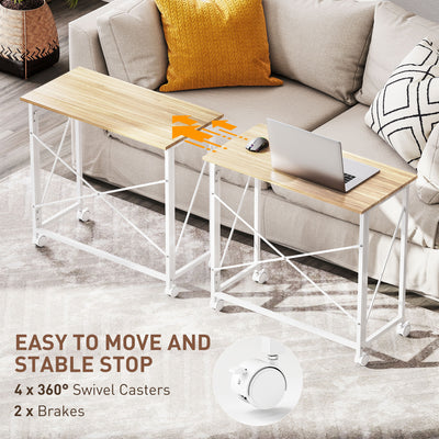 HOMCOM 80 cm Folding Desk on Wheels - Natural Tone 