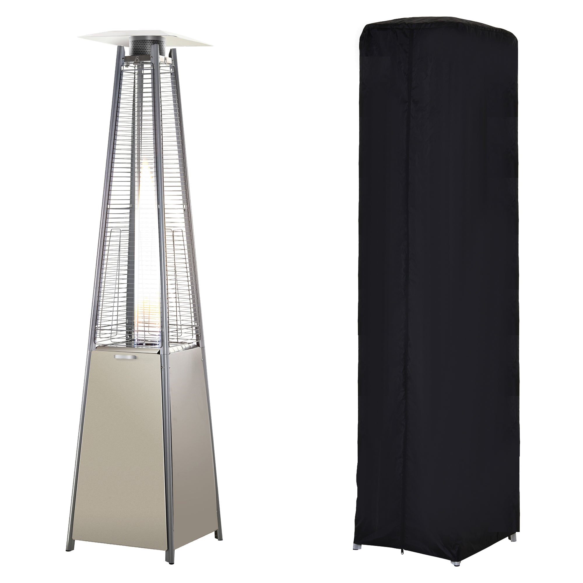 Outsunny Stainless Steel Outdoor Garden Pyramid Patio Heater with Wheels and Rain Cover - Silver 