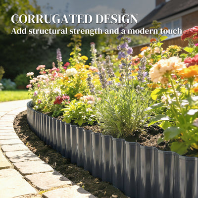 Outsunny Metal Garden Edging Border, 8 in x 21.3 ft Corrugated Heavy Duty Galvanised Steel Lawn Edging, Dark Grey 