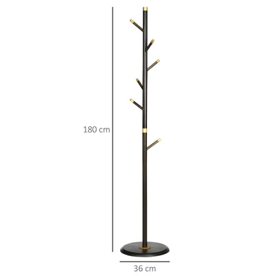 HOMCOM Vintage Coat Rack Stand Freestanding Hall Tree with 6 Hooks Bamboo Frame for Entryway Hallway Bedroom Walnut 