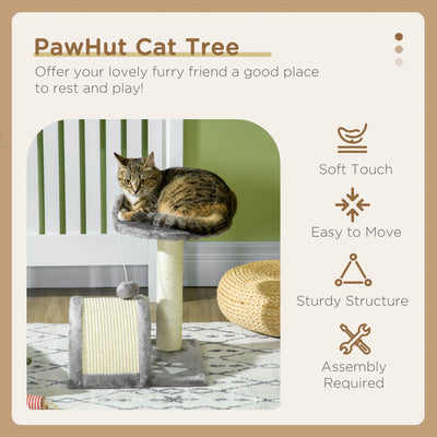 PawHut Cat Tree, Kitten Scratcher Activity Centre, with Sisal Scratching Post, Toy Ball - Grey 
