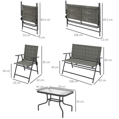 Outsunny Outdoor\'c2\'a04 Pieces Patio Furniture Set with Breathable Mesh Fabric\'c2\'a0Seat & Backrest,\'c2\'a0Garden Set with Two Foldable Armchairs, a Loveseat &\'c2\'a0Glass\'c2\'a0Top\'c2\'a0Table, Mixed Brown 