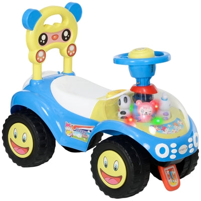 AIYAPLAY Foot to Floor oddler Ride on Toy w/ Music, Light, Horn, Under Seat Storage, Anti-Over-Backwards Device, Blue 