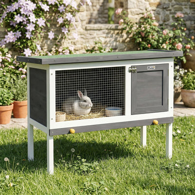 PawHut Wooden Rabbit Hutch, Guinea Pig Hutch with Asphalt Roof, Outdoor Elevated Bunny House for Rabbits, Chinchillas 