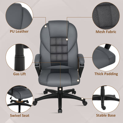 HOMCOM Faux Leather Office Chair - Charcoal Grey 